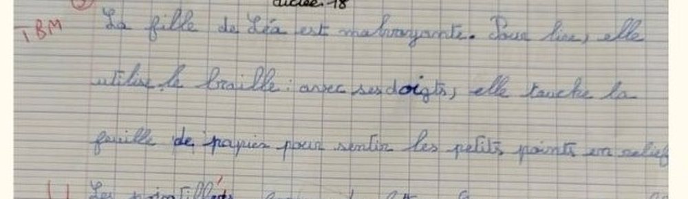 Dictée de Naëlya après 5 séances : le même exercice, avec nettement moins de corrections